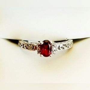 10K White Gold Garnet Ring